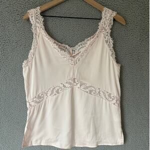 Lace Trimmed Babydoll Cami Womens OS Large Pink Satin Coquette 90s Y2K